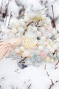 Yantra faceted morganite mala necklace on the white snow