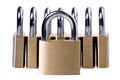 Brass padlocks on a white background