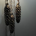 Brass pinecones hanging from grandfather clock 3d rendering