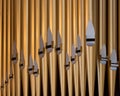 Brass pipes of pipe organ Royalty Free Stock Photo
