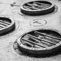 Brass porthole of an old sailboat, close-up Royalty Free Stock Photo