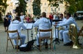 The brass quintet of the US 6th Fleet Orchestra plays on the streets of Odessa, Ukraine. Summer timre