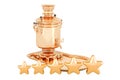 Brass Samovar with five golden stars. 3D rendering