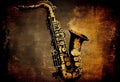 Brass saxophone background with an abstract vintage distressed texture Royalty Free Stock Photo