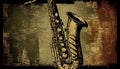 Brass saxophone background with an abstract vintage distressed texture Royalty Free Stock Photo