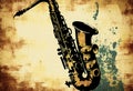 Brass saxophone background with an abstract vintage distressed texture Royalty Free Stock Photo