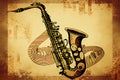 Brass saxophone background with an abstract vintage distressed texture Royalty Free Stock Photo