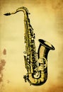 Brass saxophone background with an abstract vintage distressed texture Royalty Free Stock Photo