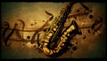 Brass saxophone background with an abstract vintage distressed texture Royalty Free Stock Photo