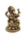 brass statue of ganesha with multiple hands sitting on a lotus