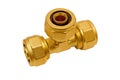 Brass tee for plastic pipes