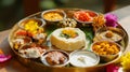 A Brass Thali Filled with Assortment of Indian Foods Royalty Free Stock Photo