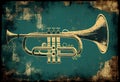 Brass trumpet background with an abstract vintage distressed texture Royalty Free Stock Photo