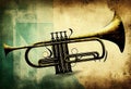 Brass trumpet background with an abstract vintage distressed texture Royalty Free Stock Photo