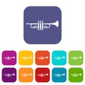 Brass trumpet icons set Royalty Free Stock Photo