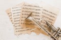 brass trumpet sheet music. High quality photo Royalty Free Stock Photo