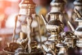 Brass utensils shop, Kathmandu market, Nepal Royalty Free Stock Photo