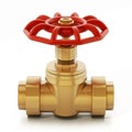 Brass water valve isolated on white background. 3D illustration