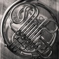 Brass Wind instrument French horn -detail Royalty Free Stock Photo