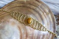 Brass wire bracelet with tiger eye mineral stone Royalty Free Stock Photo