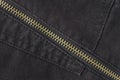 Brass Zip on Black Jeans Texture Background Crosswise View