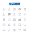 Brasserie line icons signs set. Design collection of Brewery, Bistro, Gastropub, Pub, Winebar, Ales, Lagers, Hops