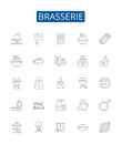 Brasserie line icons signs set. Design collection of Brewery, Bistro, Gastropub, Pub, Winebar, Ales, Lagers, Hops