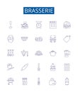 Brasserie line icons signs set. Design collection of Brewery, Bistro, Gastropub, Pub, Winebar, Ales, Lagers, Hops