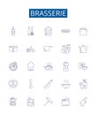 Brasserie line icons signs set. Design collection of Brewery, Bistro, Gastropub, Pub, Winebar, Ales, Lagers, Hops