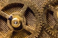 Brassy Cogwheels or Gearwheels, concept movement and mechanical