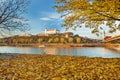 Bratislava castle,cathedral and parliament over Danube river in Bratislava city,Slovakia