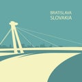 Bratislava cityscape with UFO bridge silhouette, Slovakia