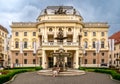 Horizontal view of tourists in front of the Old Slovak National Theater