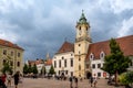 Horizontal view of tourists visiting the Old Town Hall