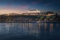 Bratislava Skyline with Bratislava Castle at night - Bratislava, Slovakia Royalty Free Stock Photo