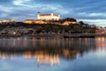 Bratislava skyline at night with castle, Slovakia