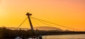 Bratislava, Slovak Republic. Brigde apolo with beautiful sunset over danube.