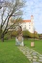 Bratislava, Slovakia - April, 2011: Alzbeta Durinska statue on green lawn near Bratislava Castle.