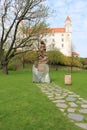 Bratislava, Slovakia - April, 2011: Alzbeta Durinska statue on green lawn near Bratislava Castle.