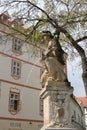 Bratislava, Slovakia - April, 2011: fountain `Woman with jar` on Hlavne square.