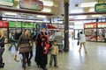 Group of people and interior of Bratislava main train station