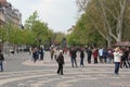 Bratislava, Slovakia - April, 2011: people on Theatre Center square near Pavol Orszagh Hviezdoslav monument.