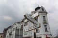 Bratislava, Slovakia - April, 2011: pointer signs indicate directions to main attractions of city near Polish Institute.