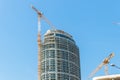 Building crane and buildings under construction, skyscrapers buildings in Bratislava over