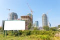 BRATISLAVA, SLOVAKIA - AUGUST 30 2019: Building crane and buildings under construction, skyscrapers buildings in Bratislava over