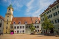 BRATISLAVA, SLOVAKIA: Mestske Muzeum. Bell tower of Old Town Hall. Bratislava City Museum on Main square in Bratislava Royalty Free Stock Photo