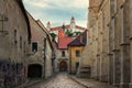 Bratislava capital of Slovakia, old town cobble street view with castle