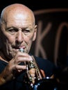 Bratislava, Slovakia - 01/13/2017: Concert of Slovak trumpet player Laco Deczi