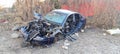 Bratislava, Slovakia: Car wreckage in the city Royalty Free Stock Photo