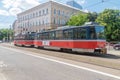 Passengers tram on the street of Bratislava